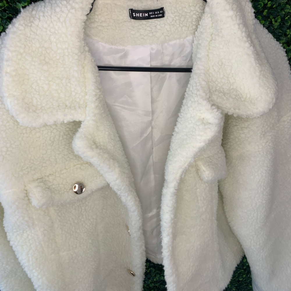 Furry sheep off-white jacket. From SHEIN